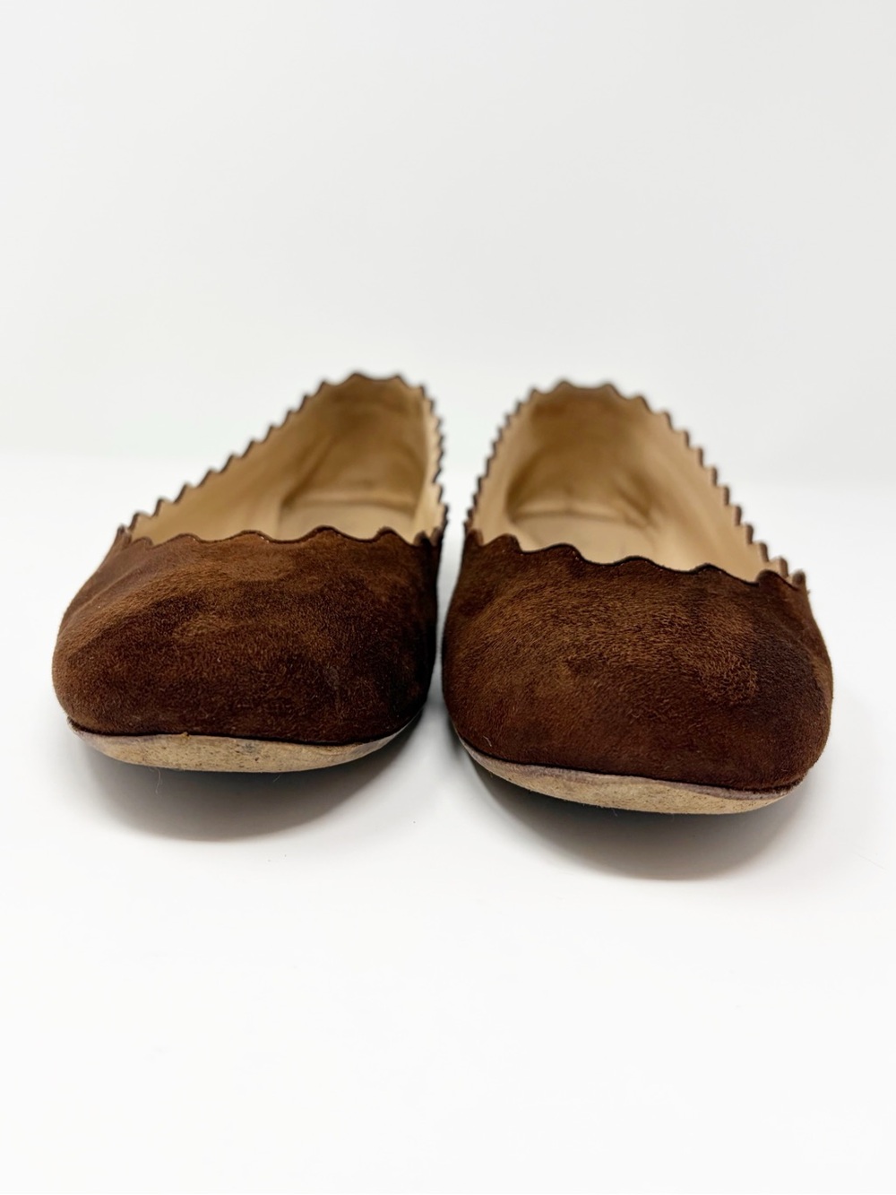 Chloe Scalloped-Edge Suede Ballet Flats in Dark Brown size 37.5 - Picture 8 of 11